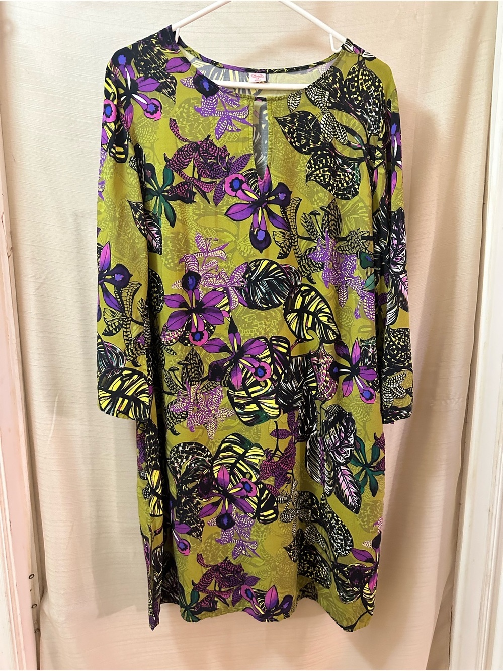 Anita Tropical Floral Viscose Tunic Dress Bell Sleeve Keyhole Women’s M